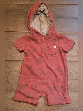 Little Planet by Carter's Organic Hooded Animal Print Romper - Rust 18 Months
